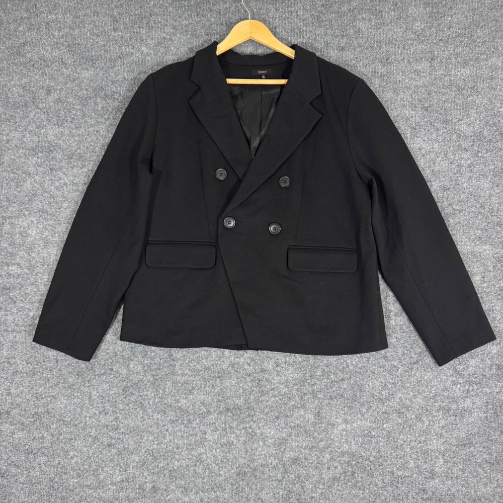 Quince Ultra-Stretch Ponte Double Breasted Blazer Womens XL Black Career EUC